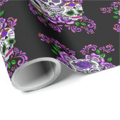 紫のフローラの三重の死んだ砂糖のスカル ラッピングペーパー (ロールコーナー)