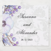 紫のフローラの果実とダマスクの結婚式 スパークリングワインラベル (シングルラベル)