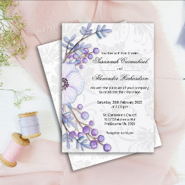 紫のフローラの果実とダマスクの結婚式 招待状