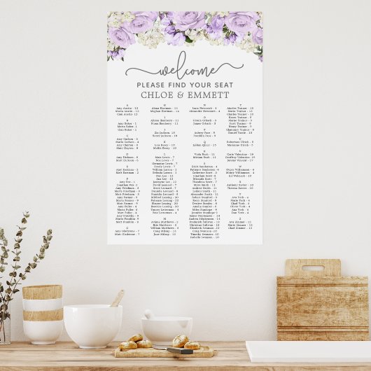 紫のフローラの結婚座席表 ポスター (キッチン)