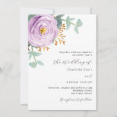 紫のフローラの結婚緑 招待状 (正面)
