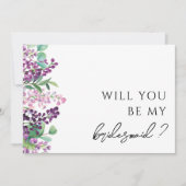 紫のフローラの緑の花嫁の提案カード 招待状 (正面)