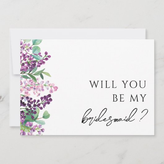 紫のフローラの緑の花嫁の提案カード 招待状 (正面)