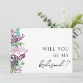 紫のフローラの緑の花嫁の提案カード 招待状 (スタンド正面)