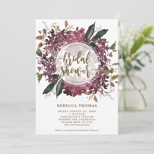 紫のフローラの花のシャワー招待状 招待状 (スタンド正面)