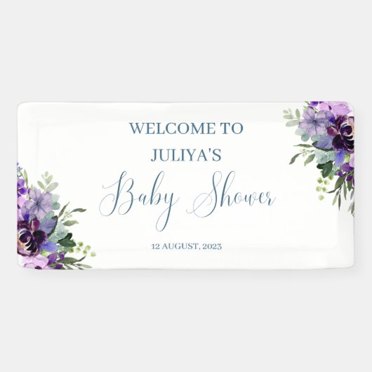 紫のフローラの赤ちゃんシャワーへようこそ 横断幕 (横)