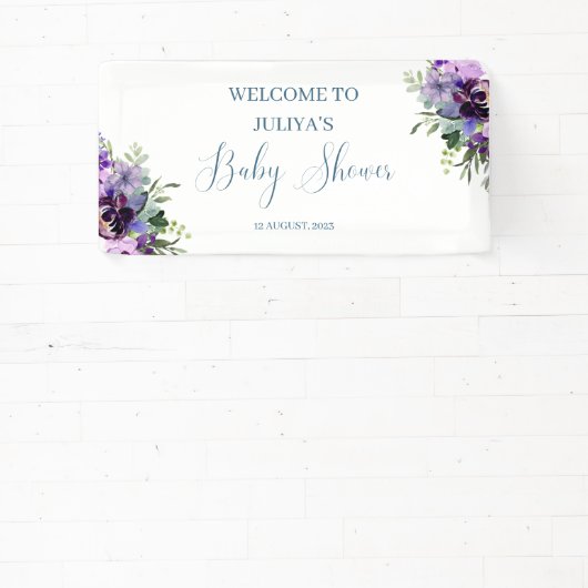 紫のフローラの赤ちゃんシャワーへようこそ 横断幕 (インサイチュ)