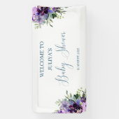 紫のフローラの赤ちゃんシャワーへようこそ 横断幕 (縦)