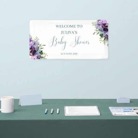 紫のフローラの赤ちゃんシャワーへようこそ 横断幕 (トレードショー)