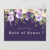 紫のフローラは私のメイド・オブ・オーナー（花嫁付き添い人）カード インビテーションポストカード (正面)