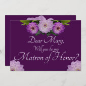 紫のフローラは私の名誉のマトロンになってくれる？ 招待状 (正面/裏面)