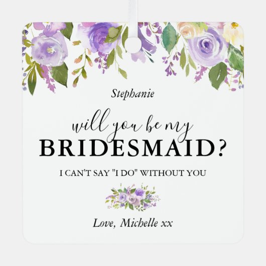 紫のフローラは私の花嫁の写真にする メタルオーナメント (正面)