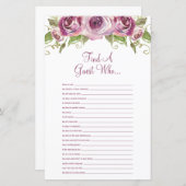 紫のフローラを見つけるゲストブライダルシャワーゲーム (正面/裏面)