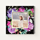 紫のフローラを黒に紙吹雪写真 ノートブック (裏面)