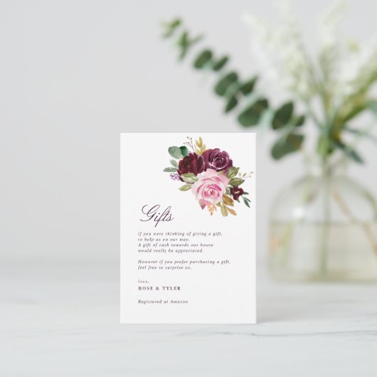 紫のフローラウェディングギフトカード エンクロージャーカード (スタンド正面)