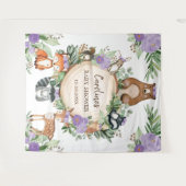 紫のフローラウッドランド動物の赤ちゃんシャワーへようこそ タペストリー (正面(横))