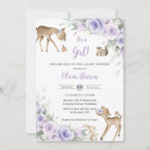 紫のフローラウッドランド動物ディアベビーシャワー 招待状 (正面)