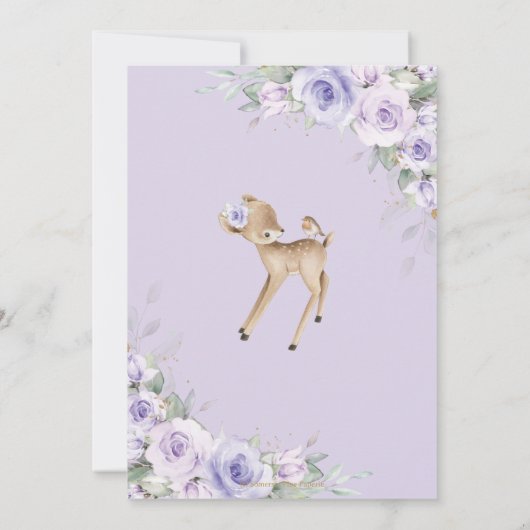 紫のフローラウッドランド動物ディアベビーシャワー 招待状 (裏面)