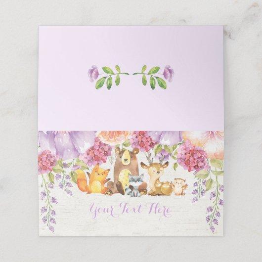 紫のフローラウッドランド水彩森林動物 プレイスカード (外部開封)