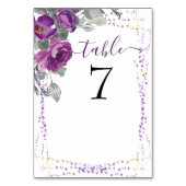 紫のフローラエレガントとスクリプ結婚ト テーブルナンバー (正面)