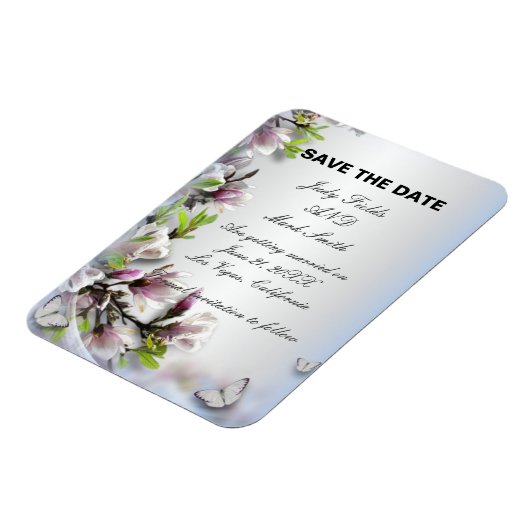 紫のフローラエレガントと蝶が日付を保存 マグネット (左側)