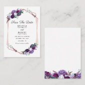 紫のフローラエレガントな結婚式の日付を保存 名刺 (正面/裏面)
