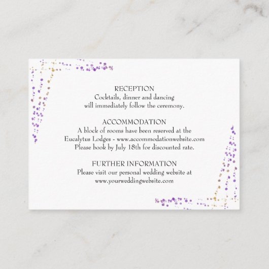 紫のフローラエレガントスクリプ結婚トの詳細 エンクロージャーカード (裏面)
