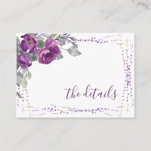 紫のフローラエレガントスクリプ結婚トの詳細 エンクロージャーカード (正面)