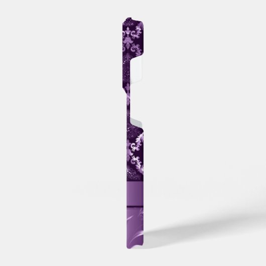 紫のフローラエレガントダマスクのメタリックテクスチャ iPhoneケース (左側面)