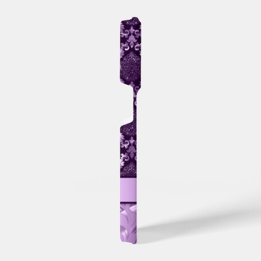 紫のフローラエレガントダマスクのメタリックテクスチャ iPhoneケース (右側面)