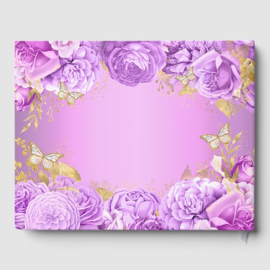 紫のフローラエレガントバタフライをテーマにしたキンセアニェラ ゲストブック (裏面)