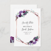 紫のフローラエレガントバラ金ゴールド幾何学的 セーブザデート (正面/裏面)