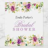 紫のフローラエレガントブライダルシャワーワインラベル ワインラベル (シングルラベル)