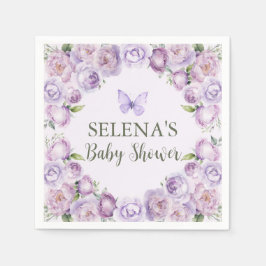 紫のフローラエレガント蝶の赤ちゃんシャワー スタンダードカクテルナプキン