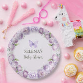 紫のフローラエレガント蝶の赤ちゃんシャワー ペーパープレート (パーティー)