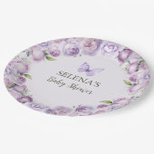 紫のフローラエレガント蝶の赤ちゃんシャワー ペーパープレート (アングル)