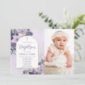 紫のフローラエレガント金ゴールドアーチ少女バプテスマ写真 招待状 (スタンド正面)