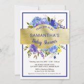 紫のフローラエレガント金ゴールドバナーベビーシャワー 招待状 (正面)