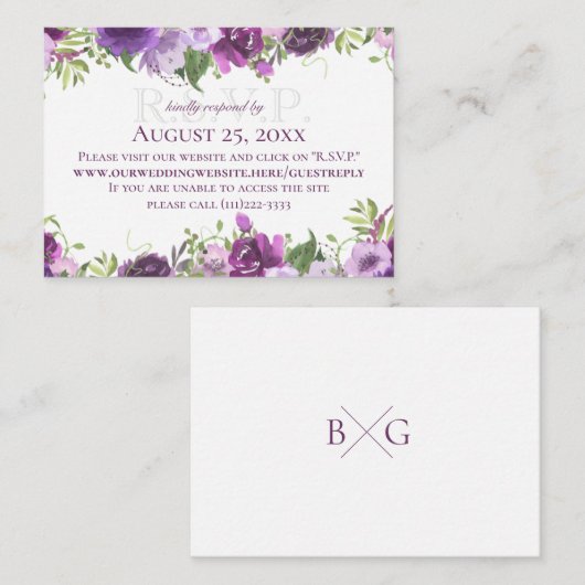 紫のフローラオンライン応答カード エンクロージャーカード (正面/裏面)