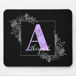 紫のフローラカスタム蝶モノグラム – 文字A マウスパッド