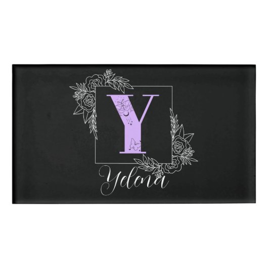 紫のフローラカスタム蝶モノグラム – 文字Y 名札 (正面)