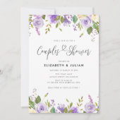 紫のフローラカップルのシャワー 招待状 (正面)