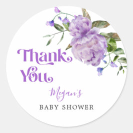 紫のフローラガーデンベビーシャワーの好意 ラウンドシール