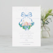 紫のフローラクレストイースターバニーボーイベビーシャワー 箔招待状 (立ち正面)