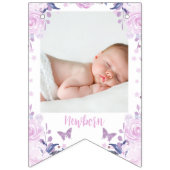 紫のフローラグリッターバタフライ月次バナー バンティングフラッグ (第2の旗)