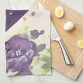 紫のフローラコットンティータオル キッチンタオル (四つ折り)