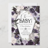紫のフローラゴシック風のベビーシャワー 招待状 (正面)