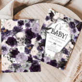 紫のフローラゴシック風のベビーシャワー 招待状