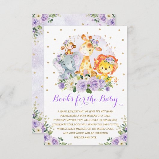 紫のフローラサファリ野生動物の本ベビー エンクロージャーカード (正面/裏面)