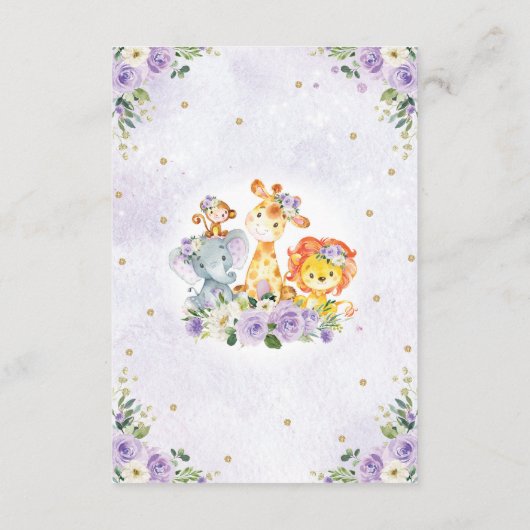 紫のフローラサファリ野生動物の本ベビー エンクロージャーカード (裏面)